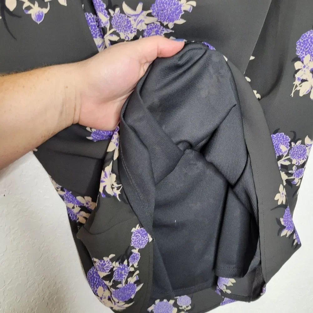 19 Cooper Size Large Purple Black Floral Off the Shoulder Shift Mini Dress - Picture 6 of 7